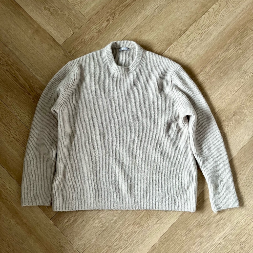 Zara Cream Crewneck Sweater Relaxed Fit